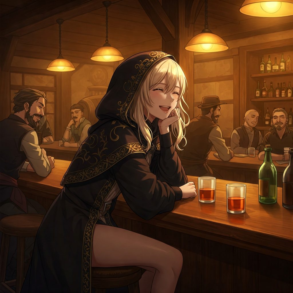 Geminiで生成したバーでお酒を飲む女性のイラスト